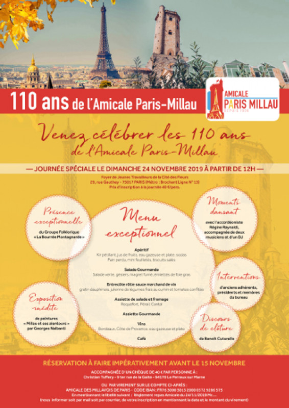 Venez célébrer les 110 ans + 1 an de l'Amicale Paris-Millau