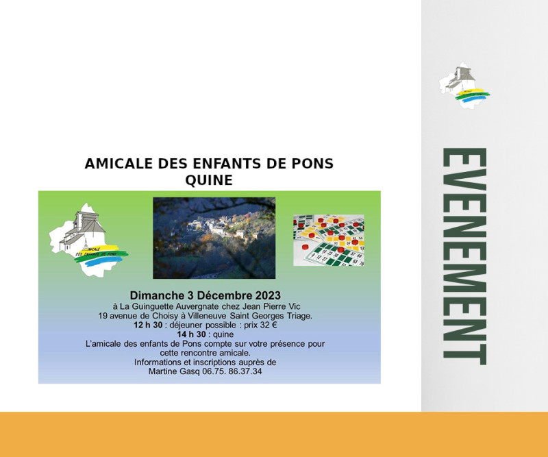 Amicale des Enfants de PONS : QUINE 3 décembre 2023