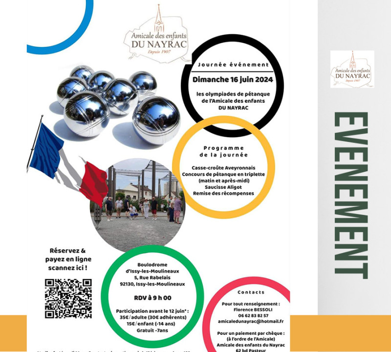 Amicale des Enfants du Nayrac : Olympiades de pétanque - Dimanche 16 juin 2024 à Issy-les-Moulineaux
