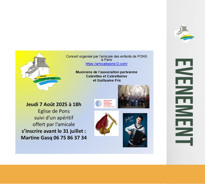 7 août 2025 : Amicale des Enfants de Pons : Concert organisé à l'EGLISE de PONS