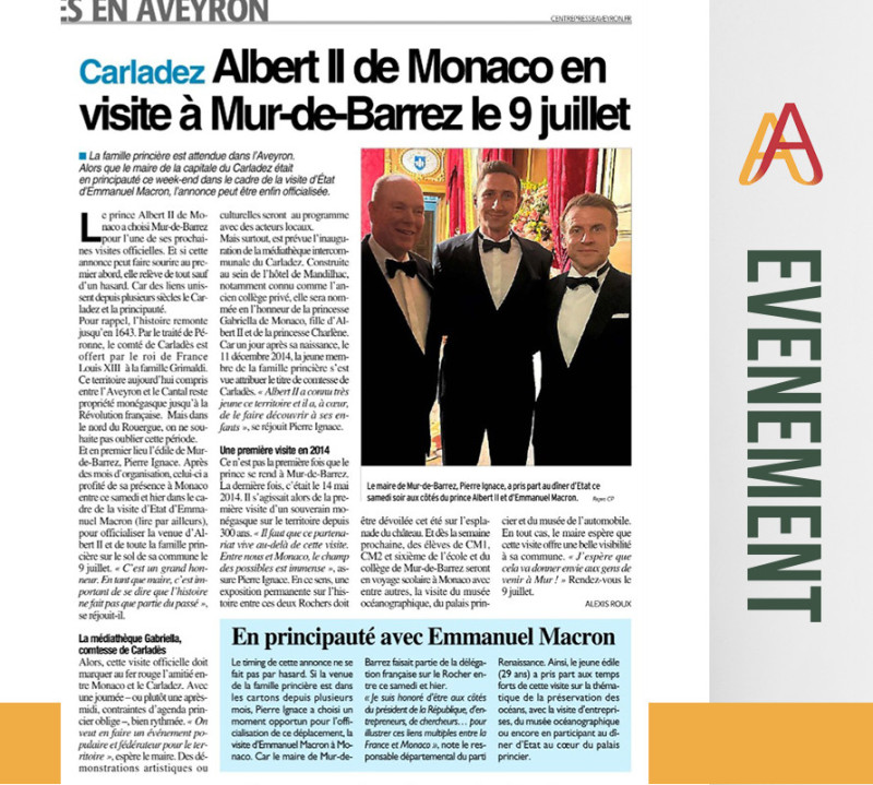 9 juillet 2025 - Visite d'Albert II de Monaco à Mur-de-Barrez - Article paru dans Centre Presse le 9 juin 2025