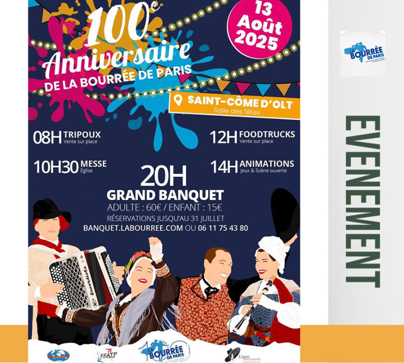 13 août 2025 : 100 ans du Groupe Folklorique La Bourrée de Paris à Saint Côme d'Olt