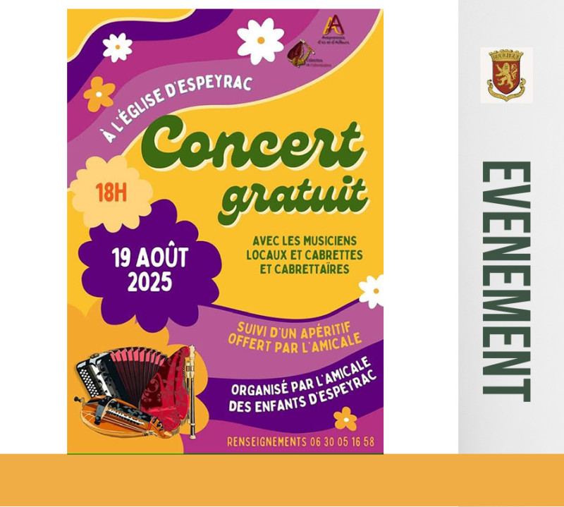 19 août 2025 - Amicale des enfants d'Espeyrac à l'Eglise d'Espeyrac - CONCERT gratuit