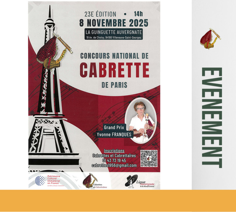 8 NOVEMBRE 2025 : Cabrettes et Cabrettaïres - Concours National de Cabrette de Paris