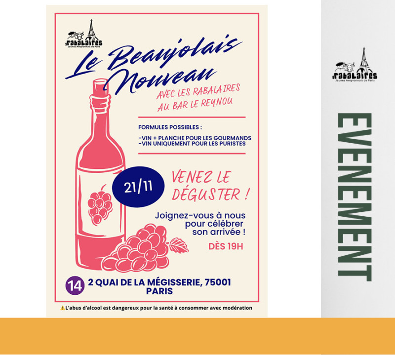 21 NOVEMBRE 2025 - Soirée Beaujolais à partir de 19h au Reynou - LES RABALAIRES