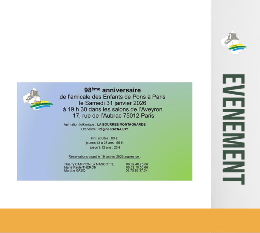 31 janvier 2026 : 98ème anniversaire de l'Amicale des Enfants de PONS