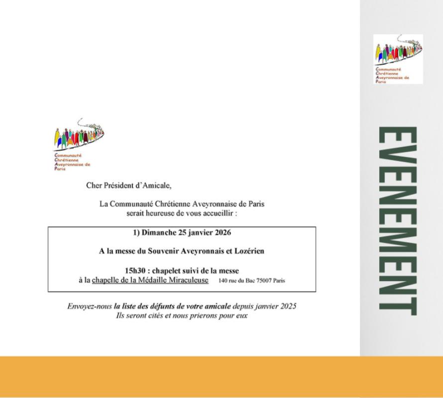 25 janvier 2026 - Communauté Chrétienne Aveyronnaise de Paris : Messe du Souvenir