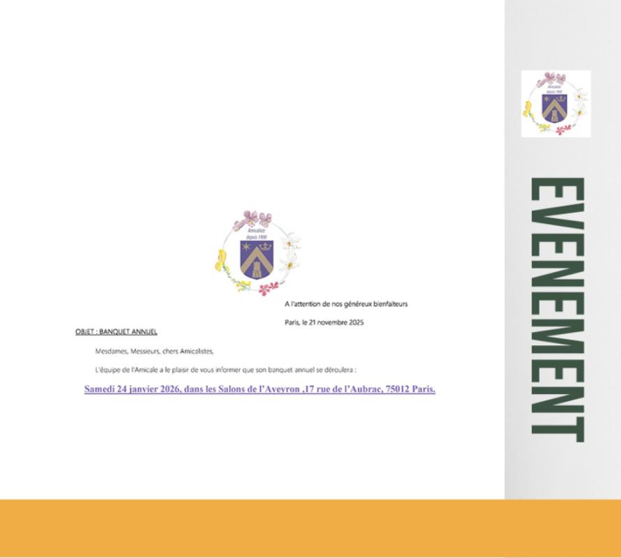 Amicale de Sainte Geneviève sur Argence : 🥳 🎉 🎊 Banquet du samedi 24 janvier 2026 dans les Salons de l'Aveyron 🥳🎉 🎊