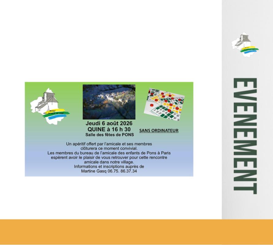 6 août 2026 - Amicale des Enfants de Pons - QUINE à 16h30