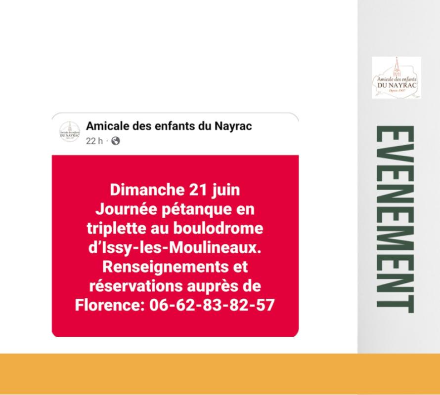 Dimanche 21 juin 2026 - Amicale des Enfants du Nayrac -  Journée pétanque