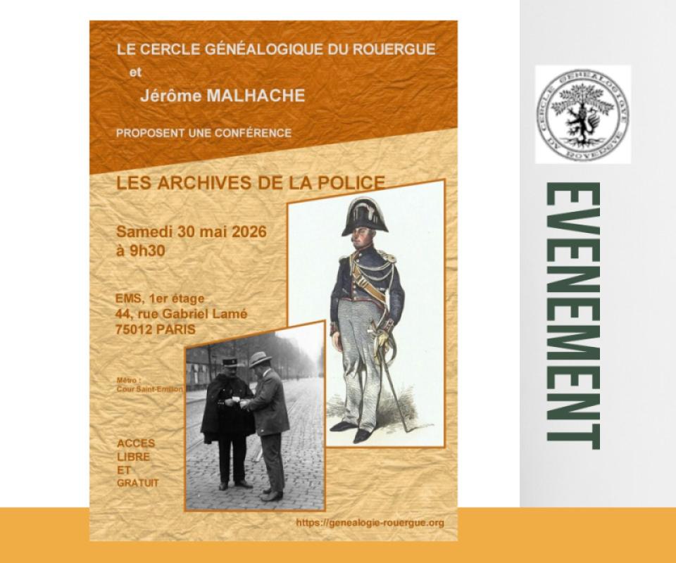 Conférence du 30 mai 2026 :  "Les archives de la police" par Jérôme Malhache