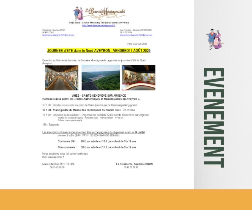 JOURNEE d’ETE dans le Nord AVEYRON - VENDREDI 7 AOÛT 2026