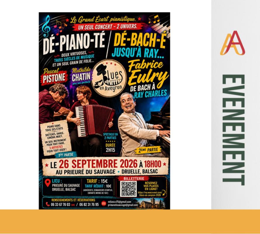 26 septembre 2026 à 18h - Soirée spectacle musical au Prieuré du Sauvage – Druelle, Balsac